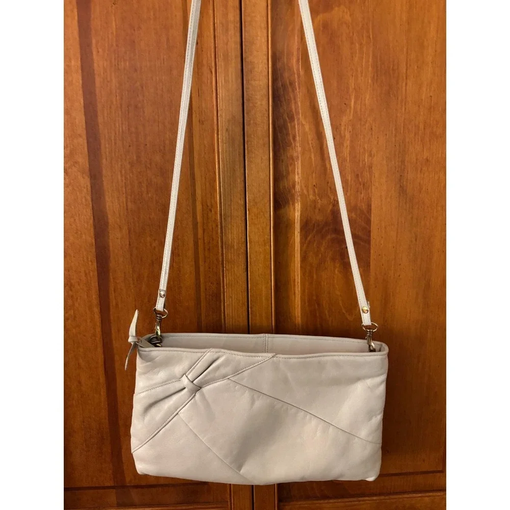 Leather Crossbody Bag Purse Womens Small Cream Vintage Bow Detail Good, Preowned